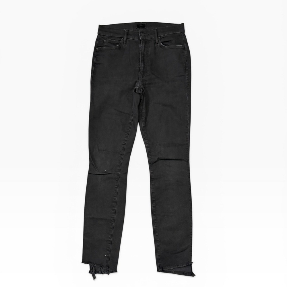 Mother Stunner Zip Ankle Step Fray Jeans Not Guilty Black Skinny Size 25 USA EUC